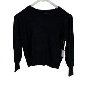 1. STATE Black Cable Knit Balloon Puff Sleeve Sweater L NWT